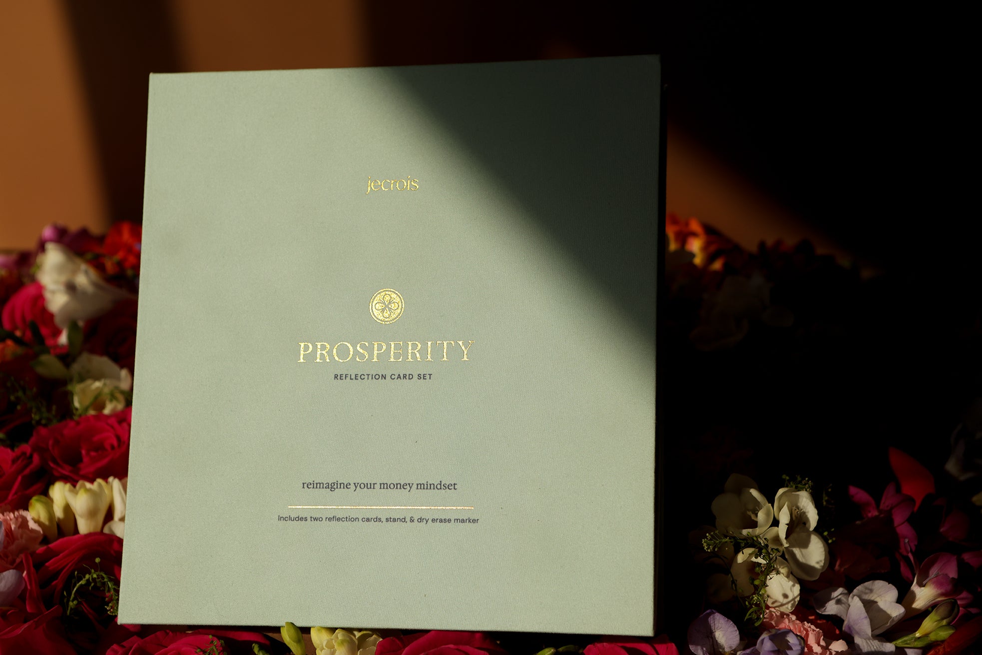 Prosperity Ritual Set Book Box gold embossed foil accents on bed of roses